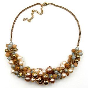 Faux Pearl & Gold Tone Bead Cluster Necklace